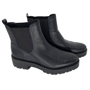 Sam Edelman Justina Lug Sole Chelsea Boot Waterproof Black Leather Women Size 9